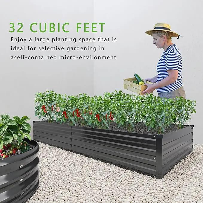 2PCS 8x4x1FT Galvanized Raised Garden Bed Kit,Vegetable Boxes-Rectangle Metal Flower Box,Large Planter Raised Beds Outdoor Garden for Planting,Fruit,Herb-Black, photo 7 of 9