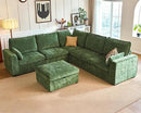Oversized Modular Sofa Comfy Cloud Couch with Storage, Extra Deep Plush Sectional Sofa Set for Living Room, Covers Washable, Chenille, Olar (Green, 6-seatser with Corner & Ottoman, v-Shaped) by CozyNest Decor