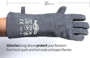 RAPICCA Fireplace Gloves Fire Heat Resistant: Grey 16IN 662℉- Fireproof Leather for Fireplace Fire pit Wood stove Campfire Furnace BBQ Grill Oven Stick Mig Welding Welder Gear - Birthday Gift for men by GreenHaven Gardens