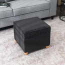 Adeco 17 Inch High Striped Flannel Black Cube Ottoman Storage, 3D Embossed Velvet Chair Foot Stools, Upholstered Vanity Stool with Hinged Lid, Solid Round Wood Legs by CozyNest Decor