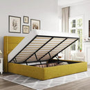 Allewie King Size Lift Up Storage Bed, Modern Wingback Headboard, Hydraulic Support, No Box Spring Needed, Olive Yellow by CozyNest Decor