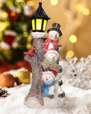 iStatue Lighted Stacked Snowman Tabletop Decor Figurine with Lamppost Lantern - 11.2'' Resin Cardinal Christmas Decorations Indoor - Unique Xmas Gift Idea (Joy Trio) by CozyNest Decor