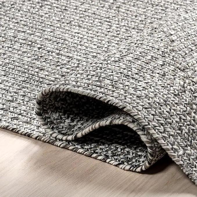 nuLOOM Oval 5' x 8' Solid Hand Braided Indoor/Outdoor Area Rug, Pet-Friendly, High Traffic, Weather Resistant, for Patio, Balcony, Bedroom, Living, Dining Room, Wynn Salt and Pepper, photo 4 of 9