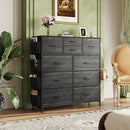 WLIVE Dresser for Bedroom with 10 Drawers, Fabric Dresser Chest of Drawers with Side Pockets and Hooks, Sturdy Metal Frame, Drawers Organizer Unit for Room, Hallway, Charcoal Black Wood Grain Print by TinyTreasures Baby Boutique