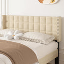 VECELO Headboard Queen Size, Linen Upholstered Headboards Only with Nailhead Trim Wingback, Square Stitched Design, Adjustable Height from 40" to 49.8", Oatmeal by CozyNest Decor