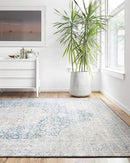 Loloi Layla Collection LAY-07 Blue/Tangerine 2'-6" x 9'-6" .13" Thick Runner Rug, Soft, Durable, Vintage Inspired, Distressed, Low Pile, Non-Shedding, Easy Clean, Printed, Living Room Rug by CozyNest Decor