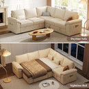 85 Inch Sectional Sleeper Sofa with Pull Out Bed,L Shaped 5 Seat Modular Sectional Sofa with Storage,Sectional Couches for Living Room,Cloud Modular Couch,Removable Sofa Cover,Beige by CozyNest Decor