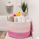 OrganiHaus Toy Storage Basket for Kids, Large Cotton Rope Organizer Bin for Nursery, Toy Box, Blanket Holder, Baby Hamper for Living Room, Soft & Washable, 20x13 inches - Pink by TinyTreasures Baby Boutique