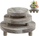 3 Pcs Wood Plant Stand Indoor Outdoor, Round Wood Riser for Decor 6/8/10" Wooden Stool Display Stand Flower Pot Holder Small Planter Tray Modern Potter Decorative (Rustic Grey) by GreenHaven Gardens