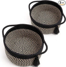 Empty Gift Basket - SweetMemo Mini Woven Rope Organizer Baskets for Baby Shower, Vanity, Makeup Brushes, Bathroom, Shelves, Desk - Small Decorative Storage Bins - Set of 2, Pre-Shaped, Black Brown by TinyTreasures Baby Boutique