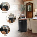 Rustic Storage Ottoman Seat Stool, Farmhouse Accent Side Table, Antique Galvanized Metal End Table Box Bin with Round Wooden Lid Set of 2 (Black) by CozyNest Decor