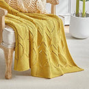 Longhui bedding Chunky Cotton Knit Throw Blanket for Couch, Sofa, Bed, or Chair, Decorative Breathable Fall Cable Knit Blanket 51 x 63 Inches, Medium Weight Mustard Yellow by CozyNest Decor