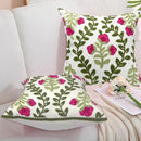 Alysheer Summer Decorative Throw Pillow Covers 18"x 18" Set of 2, Floral Embroidered Farmhouse Hot Pink Flowers Green Vine Patterned Cotton Canvas Cushion Case for Sofa Couch Bed Living Room Decor by CozyNest Decor