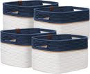 UBBCARE 4 Pack Baskets for Organizing, Woven Storage Baskets with Label for Toys and Towel, Rectangle Cotton Rope Basket with Handles, 15''L x10''W x9''H, Navy Blue&White by TinyTreasures Baby Boutique
