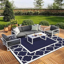 GENIMO 10 ' x 10 ' Outdoor Rug Waterproof for Patio Decor, Foldable Reversible Plastic Straw Area Rugs Mat for Camper, Outside Carpet for Rv, Deck, Porch, Picnic, Beach, Balcony, Blue & White by CozyNest Decor