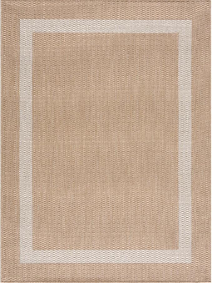 CAMILSON Outdoor Rug 8x10, Modern Outside Rugs for Patios Porches Waterproof Durable Washable Non-Shedding, Easy-to-Clean Indoor Outdoor Area Carpet (8 x 10, Bordered - Beige/White), photo 3 of 9