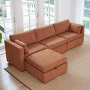 CHITA Modular Sectional Sofa, FSC Certified L Shaped Cloud Couch, Modular Sectional Couch, 112 inch Width,4 Seat Modular Sofa with Storage Ottoman, Terracotta by CozyNest Decor