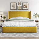 Allewie Queen Size Lift Up Storage Bed, Modern Wingback Headboard, Hydraulic Support, No Box Spring Needed, Olive Yellow by CozyNest Decor