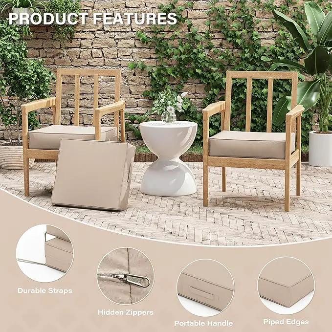 Patio Chair Cushions 18.5 X 16 X 4 Inch Waterproof Outdoor Seat Cushions for Patio Furniture, Outdoor Sofa Couch Pads with Ties & Handle, Set of 2, Sand, photo 4 of 7
