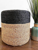 Jute Pouf Ottoman | Footrest Pouf | Hand Braided - Round Boho Pouffe - for Living Room, Bedroom, Nursery (16"x16"x16") Black by CozyNest Decor