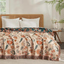 Boho Throw Blanket for Couch Sofa Bed, 100% Cotton Woven Quilt with Tassel 80”x90”, Super Soft Muslin Blanket with Floral Printed, Decorative Reversible Bed Blanket/Cover for All Seasons by CozyNest Decor