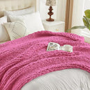 Carriediosa Chunky Knit Throw Blanket 60" X 80" Twin, 100% Hand Made Large Chenille Loop Yarn Soft Fluffy Throws for Couch Sofa Bed, Big Crochet Cozy Heavy Thick Cable Woven Blankets, Hot Pink by CozyNest Decor