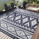 OLANLY Outdoor Rug Waterproof 10x14 ft, Reversible Outdoor Plastic Straw Rug, Boho Patio Rug, Indoor Outdoor Carpet, RV Mat Outside for Patio, Camp, Picnic, Balcony, Deck, Backyard, Navy & White by GreenHaven Gardens
