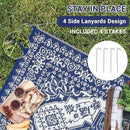 GAOMON Outdoor Rugs for Patio 9x12 Waterproof Reversible Plastic Straw Rug, Large UV-Resistant Portable RV Camping Mats, Indoor Outdoor Medallion Carpet for Deck Porch Garden, Dark Blue & White by CozyNest Decor