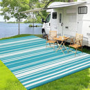 Outdoor Plastic Straw Rug 9x18 Waterproof Outside Rug, Large Modern Striped Reversible Floor Mats, Foldable & Lightweight Camping Carpet for Patio, Porch, Deck, Backyard, Balcony, Light Blue by CozyNest Decor