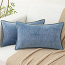decorUhome Chenille Soft Throw Pillow Covers 12x20 Set of 2, Lumbar Velvet Farmhouse Neutral Decorative Euro Pillow Covers with Stitched Edge for Couch Sofa Bed Home Decor, Blue by CozyNest Decor