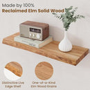 Floating Shelves for Wall Decor, Rustic Solid Elm Wood Live Edge Floating Shelves Wall Mounted, Wall Shelves with Invisible Bracket for Living Room Bathroom Bedroom Kitchen, 24 Inch Set of 2, Natural by CozyNest Decor