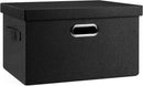Medium 15" 21 Quart Collapsible Stackable Storage Bins with Lids, 1 Pack Black Foldable Fabric Closet Storage Boxes with Lids, 4 Handles Heavy-duty Linen Cube Baskets for Bedroom by TinyTreasures Baby Boutique