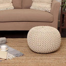 REDEARTH Round Pouf Ottoman –18"x18"x14" Hand-Knitted Cotton Pouffe –Cable Footstool –Boho Dori Hassock –Pre-Stuffed Poof – Extra Seat -Poofy Footrest for Living Room, Bedroom, Nursery, Nook –Ivory by CozyNest Decor