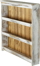MyGift 3 Tier Wall Mounted Spice Rack, Shabby White Washed and Rustic Natural Burnt Solid Wood Kitchen Pantry Storage Shelf for Seasoning Jars or Condiment Bottles by CozyNest Decor