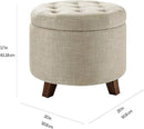 Amazon Basics Round Linen Ottoman with Storage, Tufted Upholstered Footstool for Living Room and Bedroom, 20" x 17", Linen Burlap Beige by CozyNest Decor