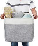 DECOMOMO Storage Baskets | Large Storage Bins 54.5L Fabric Baskets for Organizing Laundry Nursery Toys Cloth Linen Closet Organizers with Handles (Grey and White, XXXL - Jumbo/3P - 17" x 13" x 15") by CozyNest Decor