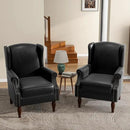 UIXE Faux Leather High Back Accent Chairs Set of 2, Upholstered Armchair for Living Room, Retro Wingback Arm Chair Nailhead Trim Single Sofa Bedroom Reading Seat with Solid Wood Legs - Black by CozyNest Decor