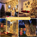 JMEXSUSS 900 LED Outdoor Christmas Curtain Lights, 9.5x29.5ft Christmas Lights Plug in with Remote, Twinkle Hanging String Light for Bedroom Wall Wedding Backdrop Window Gazebo Decor, Warm White by CozyNest Decor