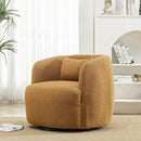 KINWELL 34" Wide Boucle Swivel Barrel Chair, No Assembly Round Upholstered Armchair Accent Chair Single Sofa Chair with Toss Pillow for Living Room and Bedroom, Brown by CozyNest Decor