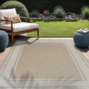 Beverly Rug Large Outdoor Rug 10x14 Modern Bordered Area Rugs for Indoor and Outdoor Patio Deck Porch Garden Waterproof Weather Sun Resistant Washable Outside Carpet (10 x 14 Beige) by CozyNest Decor