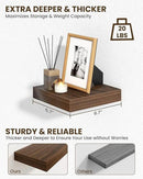 Marsmiles 6.7" Floating Shelves for Wall, Wooden Shelves with Invisible Brackets Set of 2, Rustic Farmhouse Wall Mounted Shelf for Kitchen Bathroom Living Room Study, Walnut by CozyNest Decor