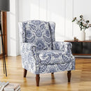 UIXE Floral Accent Chair, High Back Pattern Arm Chair for Living Room, Traditional Fabric Armchair Comfy Upholstered Sofa Reading Seat with Nailhead Trim & Retro Wood Legs - Navy by CozyNest Decor