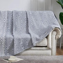 JINCHAN Boho 100% Cotton Blanket Muslin Twin Size 60x80 Inches Lightweight 3-Layer Geometric Triangle Striped Pattern Reversible Quilt Throw Soft Breathable Comfy All Seasons for Couch Bed Decor, Blue by CozyNest Decor