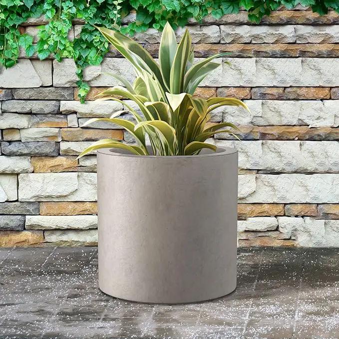 Kante 15.7" Dia Round Concrete Planter, Modern Style Large Cylindrical Plant Pot with Drainage Hole and Rubber Plug for Indoor Outdoor Patio, Weathered Concrete, photo 5 of 8
