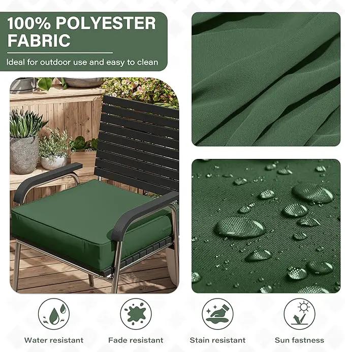Patio Chair Cushions 24 X 24 X 5 Inch Waterproof Outdoor Seat Cushions for Patio Furniture, Outdoor Sofa Couch Pads with Ties & Handle, Set of 2, Green, photo 3 of 7