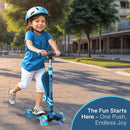 Blue 3 Wheel Scooter with Seat for Kids – Light-Up LED Wheels, Adjustable Handlebar and Seat, Smooth PU Wheels, Wide Anti-Slip Deck, Rear Foot Brake – Toddler Outdoor Toys for Ages 2+ by TinyTreasures Baby Boutique