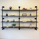 Industrial Pipe Wall Shelves With Real Wood Plank, 70 Inches Floating Shelves for Wall, 4 Tier Farmhouse Book Shelves, Dark Brown for Kitchen, Living Room Decor and Bar by CozyNest Decor