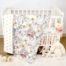 4-Piece Crib Bedding Set for Girls, Boho Baby Girl Bedding Set with Crib Skirt, Baby Quilt, Crib Sheet and Diaper Stacker, Flower by TinyTreasures Baby Boutique