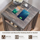 OKD Farmhouse Nightstand with Charging Station, 18" Rustic End Table with Adjustable Storage Shelf, Wood Rustic Wood Sofa Side Table for Bedroom by CozyNest Decor