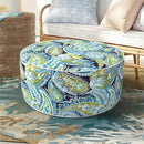 Inflatable Ottoman Stool D21 xH9 for Outdoor/Indoor Use, Water Repellent Patio Foot Rest with Portable Handle,Round Pouf Ottoman Suitable for Garden,Deck and Camping - Paisley Lapis Green by CozyNest Decor